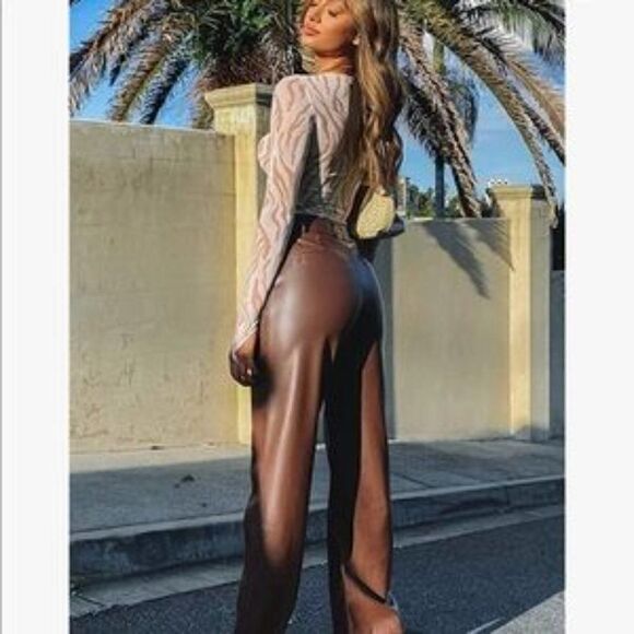 NEW Leather High Waist Straight Pants - Picture 2 of 8